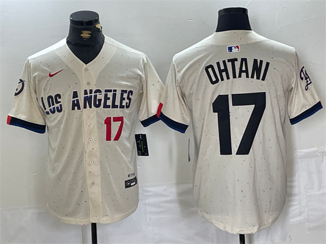 Men's Los Angeles Dodgers #17 Shohei Ohtani Cream Stitched Baseball Jersey